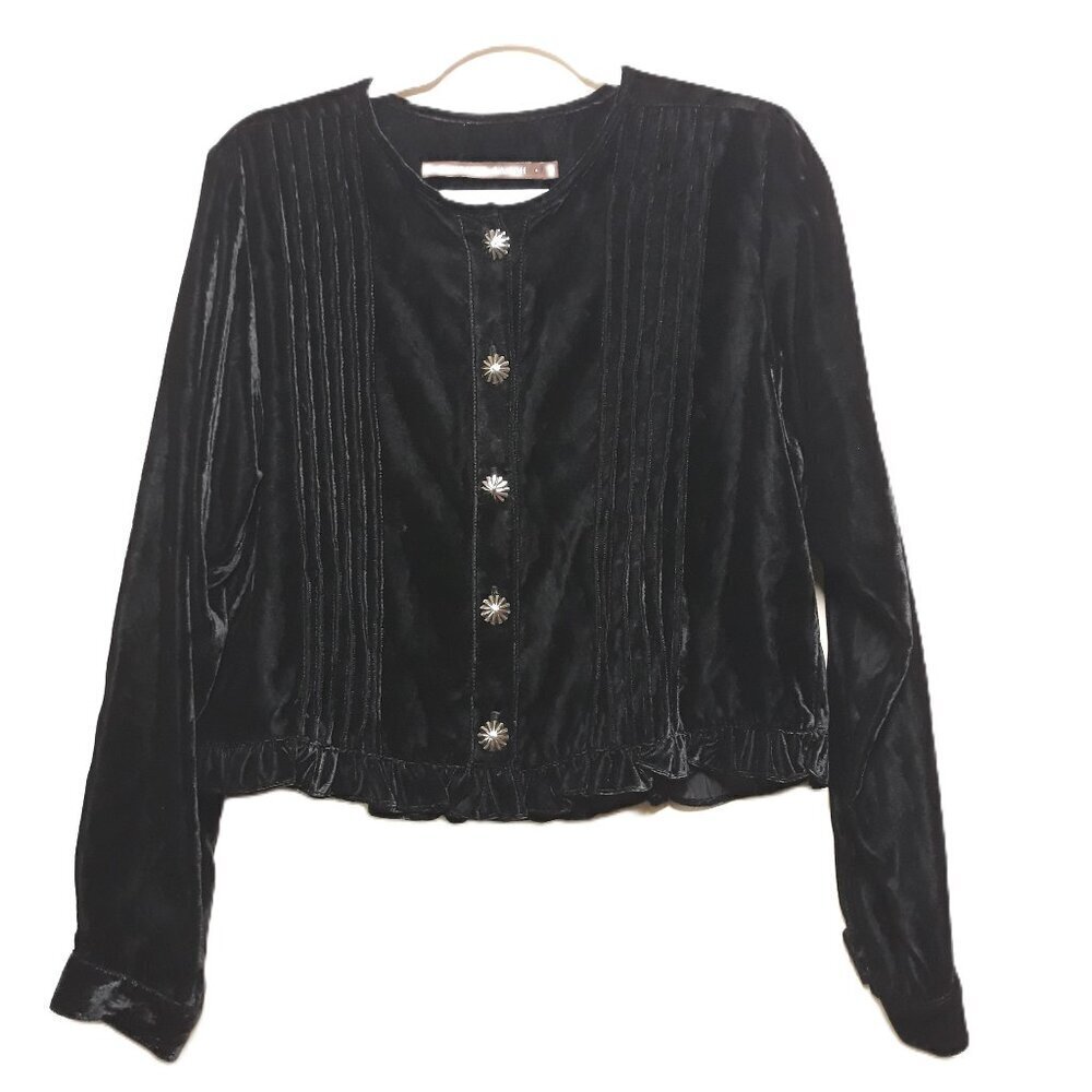 Double D Ranch Black Velvet Pintuck Ruffle Cropped Jacket M Punk Goth Whimsigoth